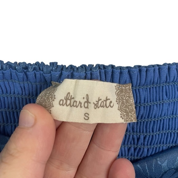 NWT Altar’d State Jocelyn Floral Daisy Puff Sleeve Satin Dress in Blue Size S - Picture 9 of 14